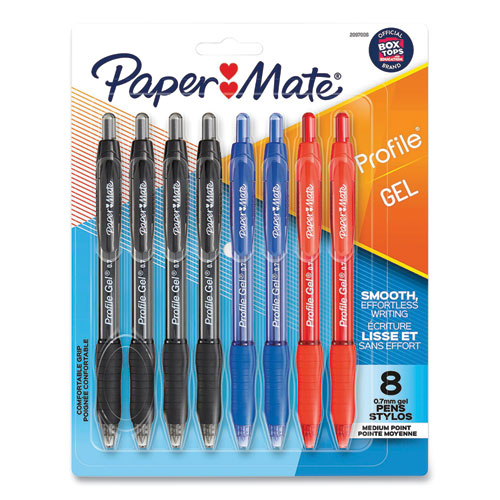 Image of Paper Mate® PROFILE GEL PEN, RETRACTABLE, MEDIUM 0.7 MM, ASSORTED INK AND BARREL COLORS, 8/PACK