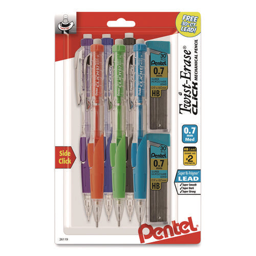 Image of Pentel® Twist-Erase CLICK Mechanical Pencil, 0.7 mm, HB (#2), Black Lead, Assorted Barrel Colors, 6/Pack