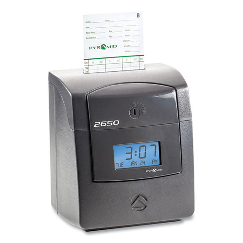 Image of Pyramid Technologies 2650 Pro Auto Aligning Time Clock, Lcd Display, Charcoal