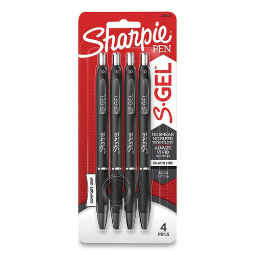 Image of Sharpie® S-Gel S-GEL HIGH-PERFORMANCE GEL PEN, RETRACTABLE, BOLD 1 MM, BLACK INK, BLACK BARREL, 4/PACK
