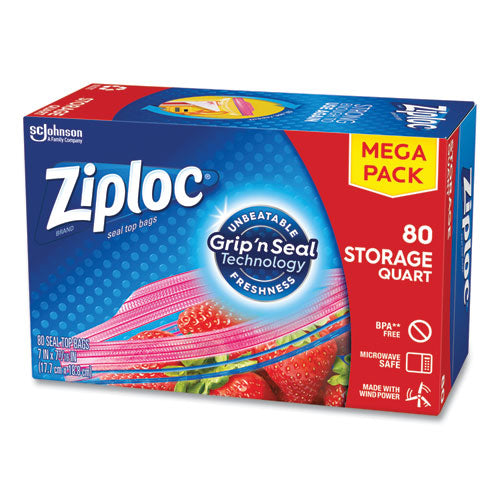 Image of Ziploc® Seal Top Bags, Quart, 7.44" x 7", Clear, 80/Box