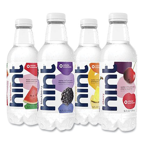 Image of hint® Flavored Water Variety Pack, 3 Blackberry, 3 Cherry, 3 Pineapple, 3 Watermelon, 16 Oz Bottle, 12 Bottles/carton