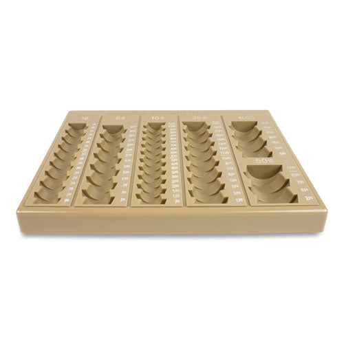 Image of CONTROLTEK® Plastic Coin Tray, 6 Compartments, Stackable, 7.75 X 10 X 1.5, Tan