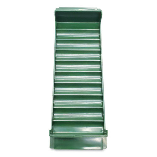 Image of CONTROLTEK® Stackable Plastic Coin Tray, Dimes, 10 Compartments, Stackable, 3.75 X 11.5 X 1.5, Green, 2/pack