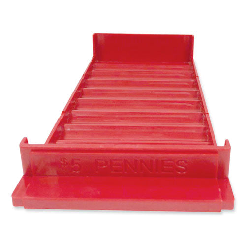 Image of CONTROLTEK® Stackable Plastic Coin Tray, Pennies, 10 Compartments, Stackable, 3.75 X 11.5 X 1.5, Red, 2/pack