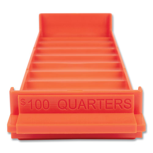 Image of CONTROLTEK® Stackable Plastic Coin Tray, Quarters, 10 Compartments, Stackable, 3.75 X 11.5 X 1.5, Orange, 2/pack