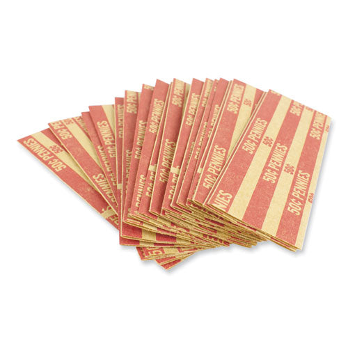 Image of CONTROLTEK® Flat Tubular Coin Wrap, Pennies, $0.50, Red, 1,000/box