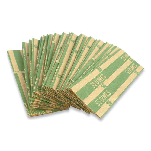 Image of CONTROLTEK® Flat Tubular Coin Wrap, Dimes, $5.00, Green, 1,000/box
