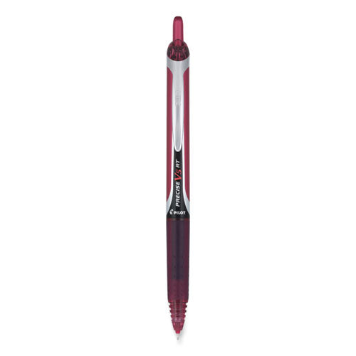 Image of Pilot® Precise V5RT Rollerball Pen, Retractable, Extra-Fine 0.5 mm, Burgundy Ink, Burgundy/Silver Barrel, Dozen