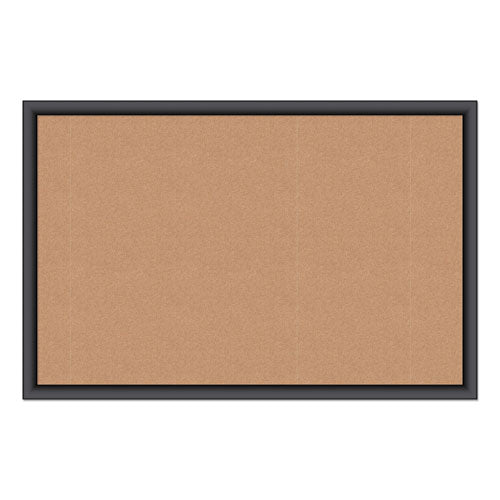 Image of U Brands Cork Bulletin Board, 36" x 24" (Actual Size: 35" x 23"), Tan Surface, Black Wood Frame