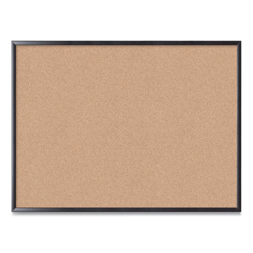 Image of U Brands Cork Bulletin Board, 48" x 36" (Actual Size: 47" x 35"), Tan Surface, Black Wood Frame