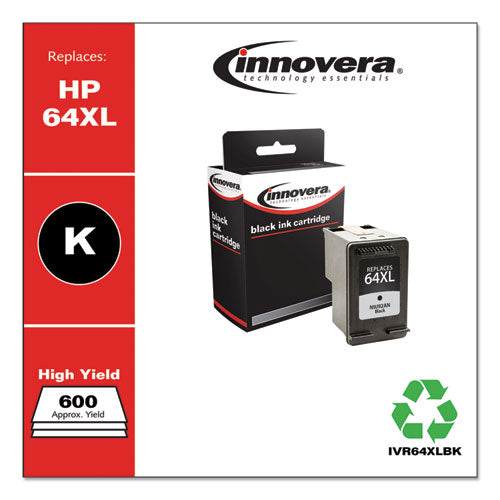 Image of Innovera® Remanufactured Black High-Yield Ink, Replacement for 64XL (N9J92AN), 600 Page-Yield