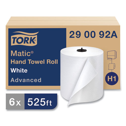 Image of Tork® Advanced Matic Hand Towel Roll, 2-Ply, 7.7" x 525 ft, White, 643/Roll, 6 Rolls/Carton