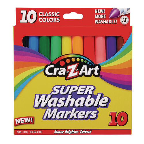 Image of Cra-Z-Art® Super Washable Markers, Broad Bullet Tip, Assorted Colors, 10/set