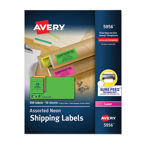 Image of Avery® High-Visibility Permanent Laser ID Labels, 2 x 4, Neon Assorted, 500/Pack