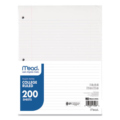 Image of Mead® Filler Paper, 3-Hole, 8.5 X 11, College Rule, 200/pack