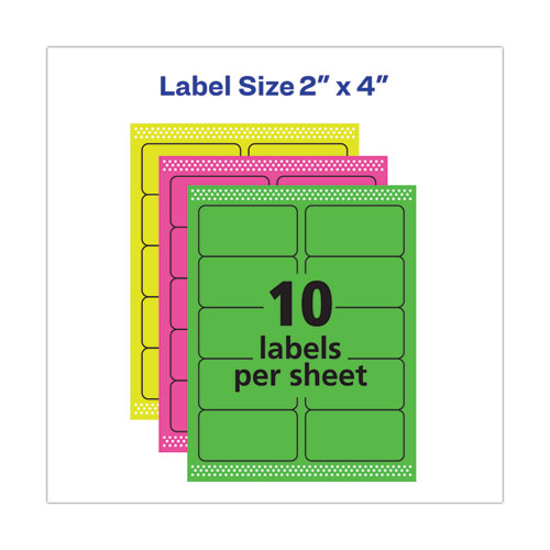 Image of Avery® High-Visibility Permanent Laser ID Labels, 2 x 4, Neon Assorted, 500/Pack