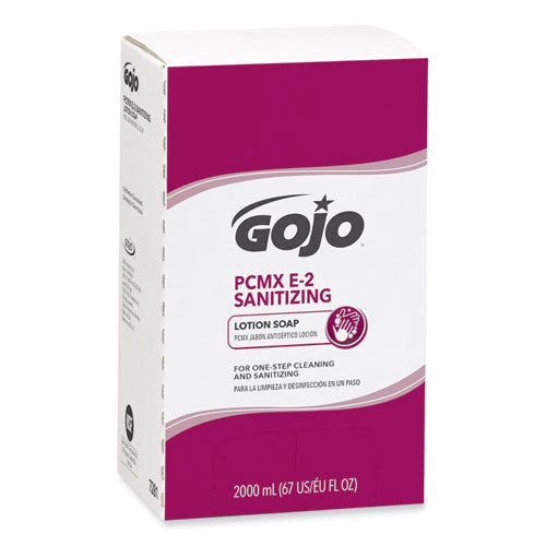 Image of GOJO® E2 Sanitizing Lotion Soap with PCMX Refill, For Pro TDX Dispenser, Fragrance-Free, 2,000 mL, 4/Carton