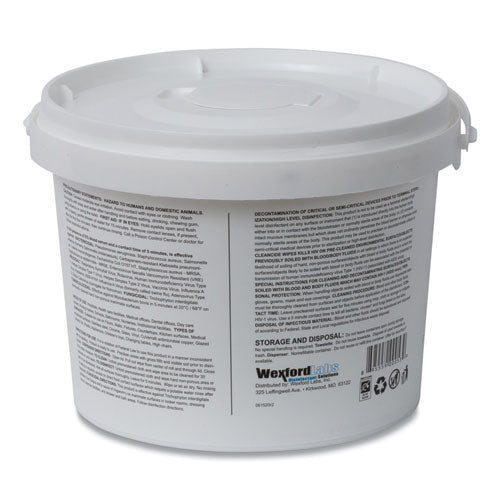 Image of Wexford Labs CleanCide Disinfecting Wipes, 1-Ply, 8 x 5.5, Fresh Scent, White, 400/Tub, 4 Tubs/Carton
