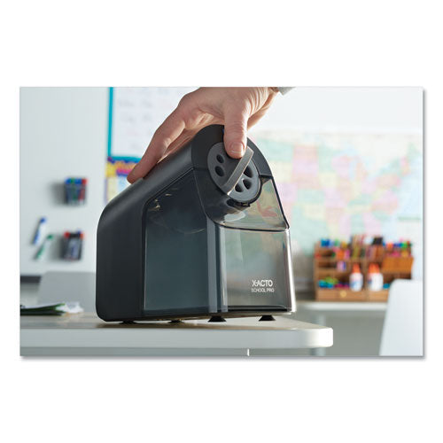 Image of X-ACTO® Model 1670 School Pro Classroom Electric Pencil Sharpener, Ac-Powered, 4 X 7.5 X 7.5, Black/gray/smoke