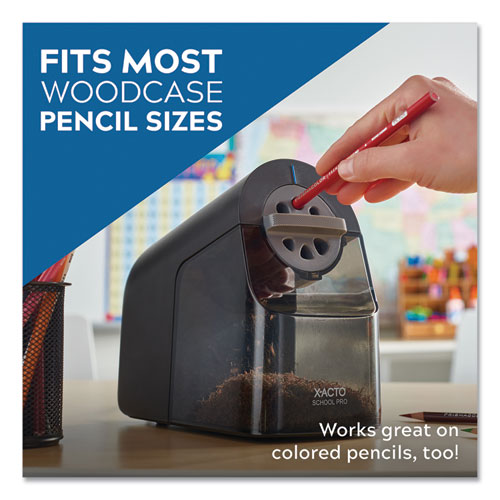 Image of X-ACTO® Model 1670 School Pro Classroom Electric Pencil Sharpener, Ac-Powered, 4 X 7.5 X 7.5, Black/gray/smoke