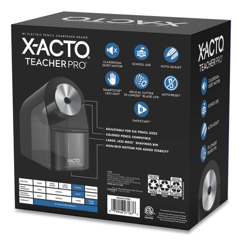 Image of X-ACTO® Model 1675 Teacherpro Classroom Electric Pencil Sharpener, Ac-Powered, 4 X 7.5 X 8, Black/silver/smoke