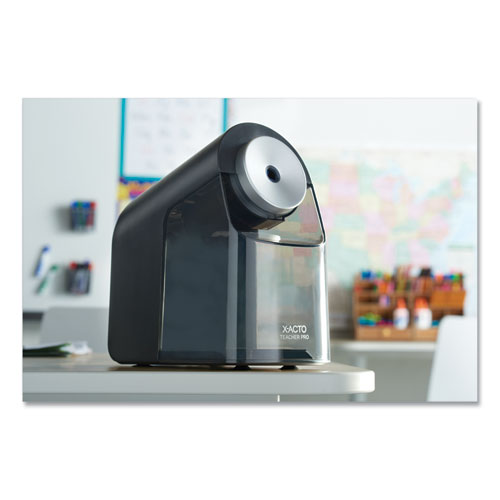 Image of X-ACTO® Model 1675 Teacherpro Classroom Electric Pencil Sharpener, Ac-Powered, 4 X 7.5 X 8, Black/silver/smoke