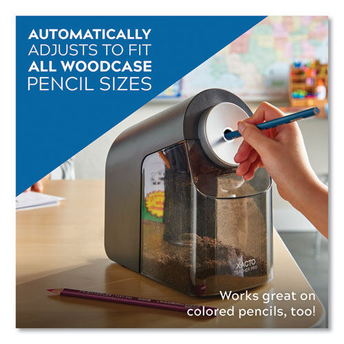 Image of X-ACTO® Model 1675 Teacherpro Classroom Electric Pencil Sharpener, Ac-Powered, 4 X 7.5 X 8, Black/silver/smoke