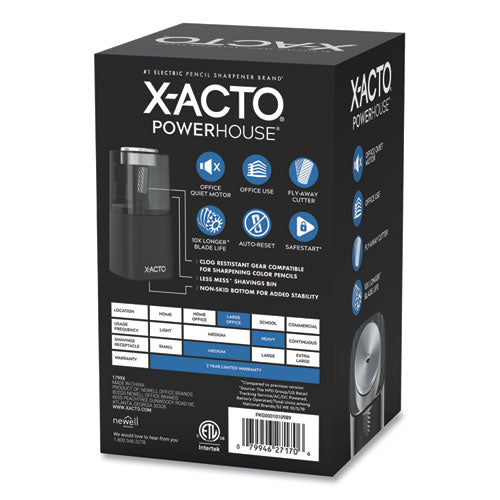 Image of X-ACTO® Model 1799 Powerhouse Office Electric Pencil Sharpener, Ac-Powered, 3 X 3 X 7, Black/silver/smoke