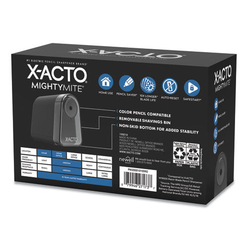 Image of X-ACTO® Model 19501 Mighty Mite Home Office Electric Pencil Sharpener, Ac-Powered, 3.5 X 5.5 X 4.5, Black/gray/smoke