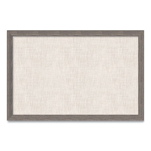 Image of U Brands Linen Bulletin Board with Rustic Frame, 36" x 24" (Actual Size: 35" x 23"), Beige Surface, Brown Wood Frame