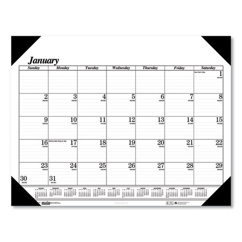 Image of House of Doolittle Recycled One-Color Dated Monthly Desk Pad Calendar, 18.5 x 13, White Sheets, Black Binding/Corners,12-Month (Jan-Dec): 2025