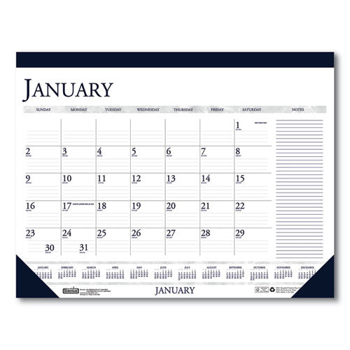 Image of House of Doolittle Recycled Two-Color Monthly Desk Pad Calendar with Notes Section, 22 x 17, Blue Binding/Corners, 12-Month (Jan-Dec): 2025