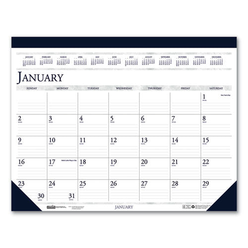 Image of House of Doolittle Recycled Two-Color Monthly Desk Pad Calendar, 22 x 17, Perforated White/Blue/Gray Sheets, 12-Month (Jan-Dec): 2025