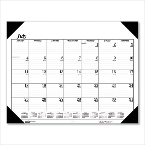 Image of House of Doolittle Recycled Economy Academic Desk Pad Calendar, 22 x 17, White/Black Sheets, Black Binding/Corners,14-Month(July-Aug): 2024-2025