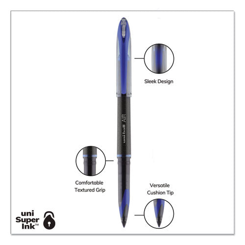 Image of uniball® Air Porous Gel Pen, Stick, Medium 0.7 Mm, Blue Ink, Black/blue Barrel, 3/pack