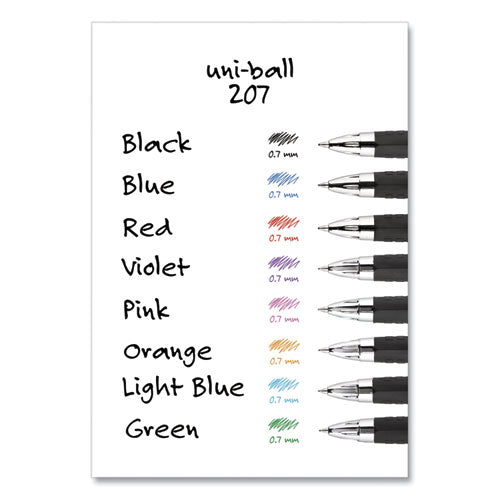 Image of uniball® Signo 207 Gel Pen, Retractable, Medium 0.7 mm, Blue Ink, Smoke/Black/Blue Barrel, 4/Pack