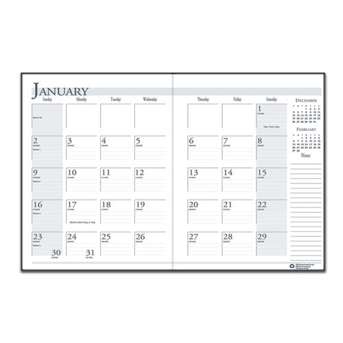 Image of House of Doolittle Recycled Ruled 14-Month Planner with Leatherette Cover, 10 x 7, Black Cover, 14-Month: Dec 2024 to Jan 2026