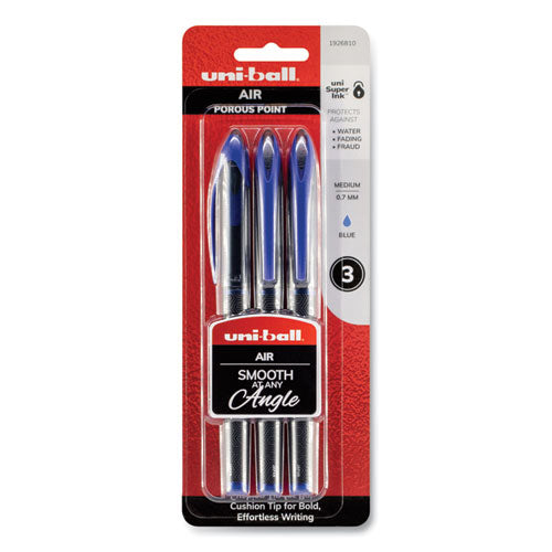 Image of uniball® Air Porous Gel Pen, Stick, Medium 0.7 Mm, Blue Ink, Black/blue Barrel, 3/pack