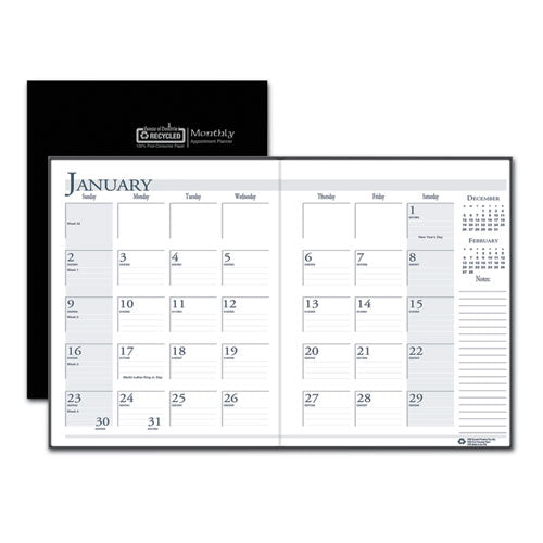 Image of House of Doolittle Recycled Ruled 14-Month Planner with Leatherette Cover, 10 x 7, Black Cover, 14-Month: Dec 2024 to Jan 2026
