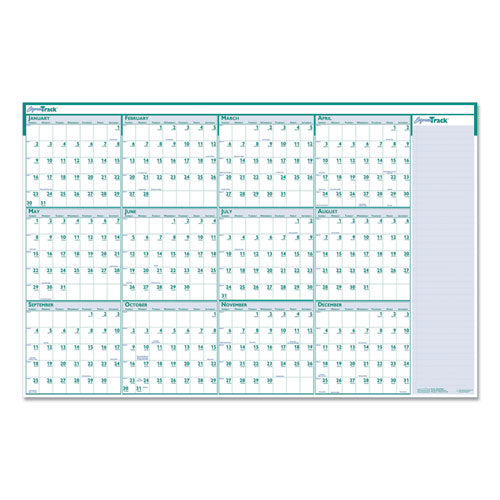 Image of House of Doolittle Express Track Recycled Reversible/Erasable Yearly Wall Calendar, 24 x 37, White/Teal Sheets, 12-Month (Jan to Dec): 2025