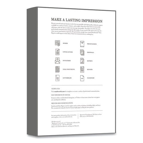 Image of Southworth® 25% Cotton Business Paper, 95 Bright, 20 lb Bond Weight, 8.5 x 11, White, 500 Sheets/Ream