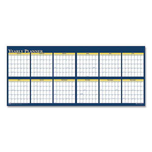 Image of House of Doolittle Recycled Reversible Yearly Wall Planner, 60 x 26, White/Blue/Yellow Sheets, 12-Month (Jan to Dec): 2025
