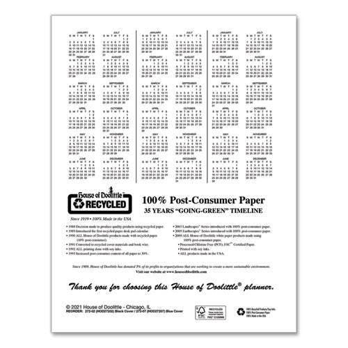 Image of House of Doolittle Recycled Professional Weekly Planner, 15-Minute Appts, 11 x 8.5, Black Wirebound Soft Cover, 24-Month: Jan 2025 to Dec 2026
