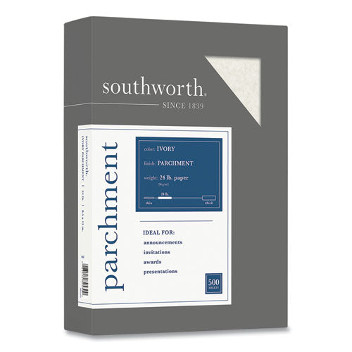 Image of Southworth® Parchment Specialty Paper, 24 lb Bond Weight, 8.5 x 11, Ivory, 500/Ream