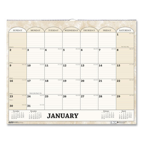 Image of House of Doolittle Recycled Monthly Horizontal Wall Calendar, Marble Stone Artwork, 14.88 x 12, White/Sand Sheets, 12-Month (Jan to Dec): 2025