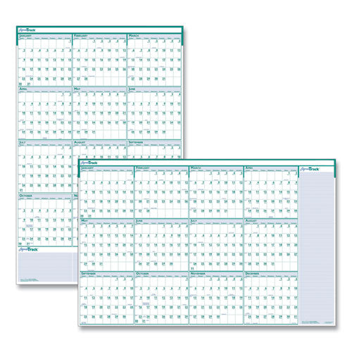 Image of House of Doolittle Express Track Recycled Reversible/Erasable Yearly Wall Calendar, 24 x 37, White/Teal Sheets, 12-Month (Jan to Dec): 2025