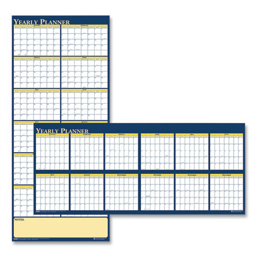 Image of House of Doolittle Recycled Reversible Yearly Wall Planner, 60 x 26, White/Blue/Yellow Sheets, 12-Month (Jan to Dec): 2025