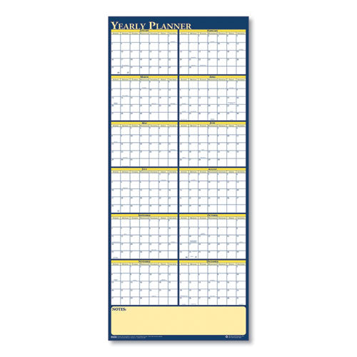 Image of House of Doolittle Recycled Reversible Yearly Wall Planner, 60 x 26, White/Blue/Yellow Sheets, 12-Month (Jan to Dec): 2025