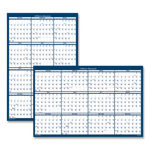 Image of House of Doolittle Recycled Poster Style Reversible/Erasable Yearly Wall Calendar, 32 x 48, White/Blue/Gray Sheets, 12-Month (Jan to Dec): 2025